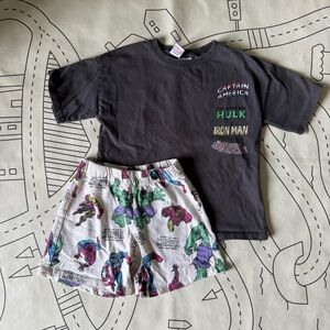 Zara Black Marvel Tee and White Shorts Set